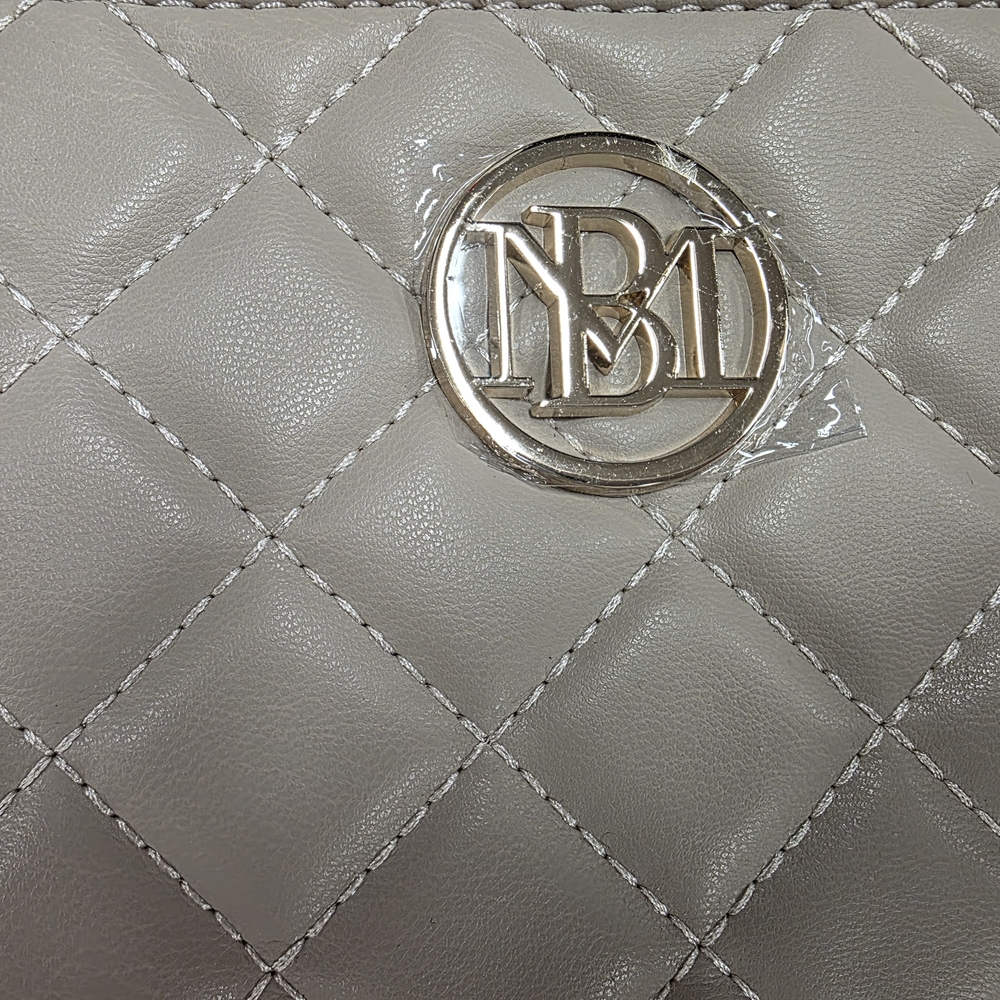 Badgley Mischka Gray Quilted 10.5  inch Clutch With Gold Accents 7inch Deep. New - Picture 5 of 8